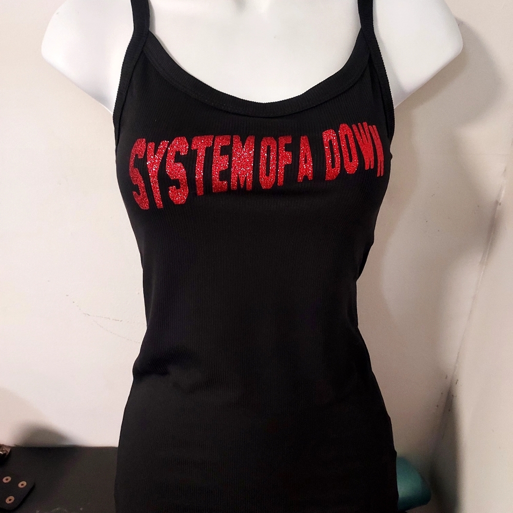 System of a Down tank top Vintage Logo Toxicity Red Glitter System Of A Do Shirt
